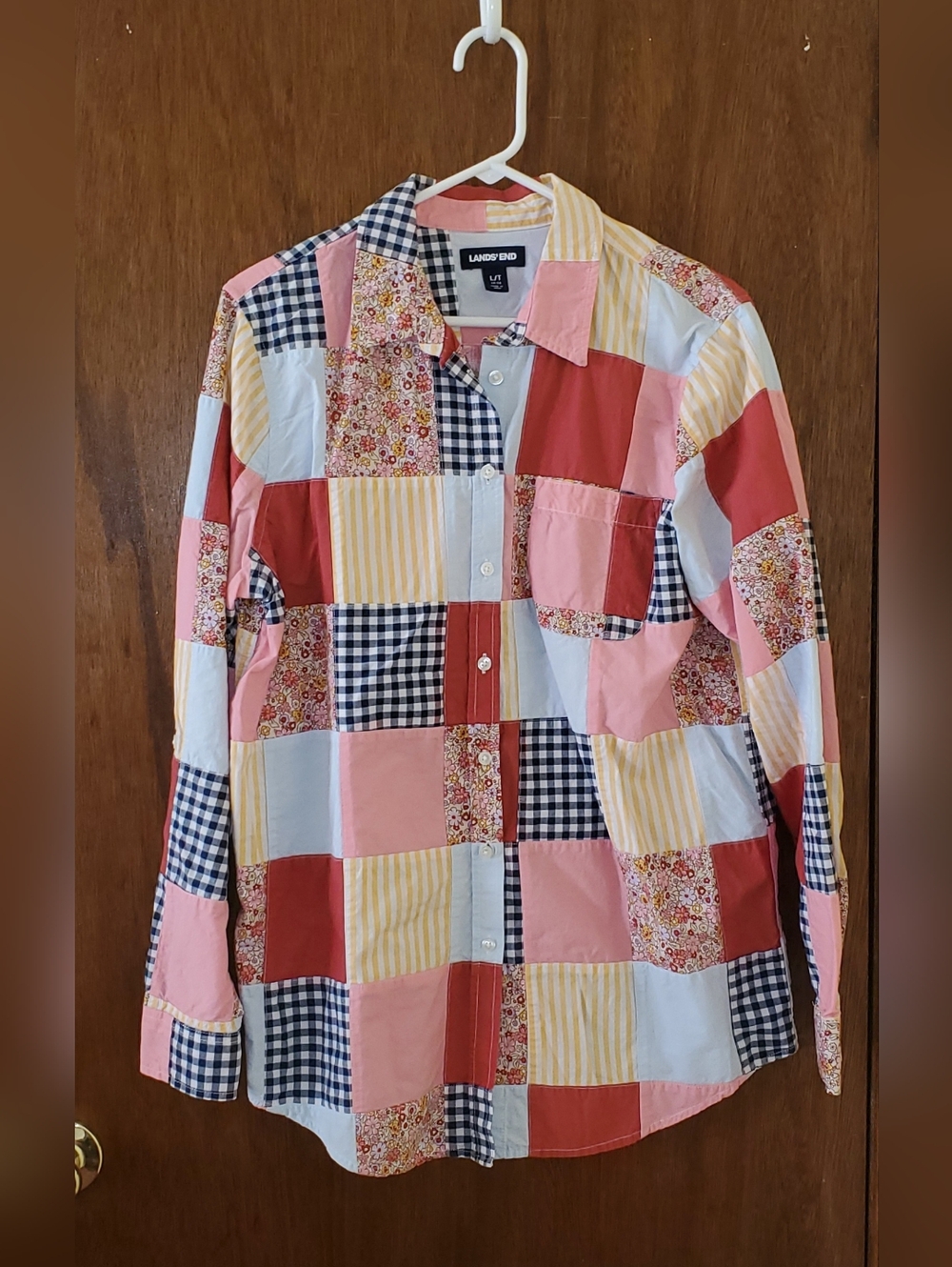 Lands  End Patchwork Button-Down Shirt Sz Large Tall 14/16
